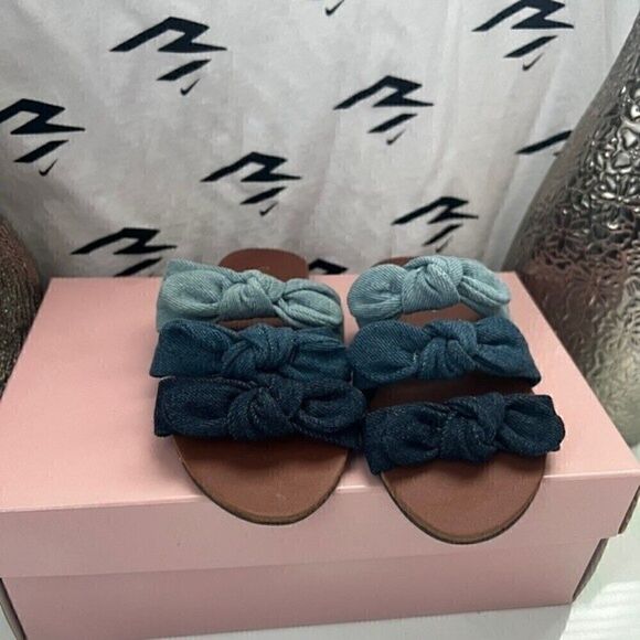 NIB BCBG Girls Caden Denim Bow Strap Slide Sandals shoes Size 12 - Picture 5 of 7